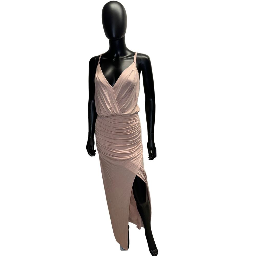 Krisa Wrap Top Plunging Maxi Blush/Nude Dress XS NWT